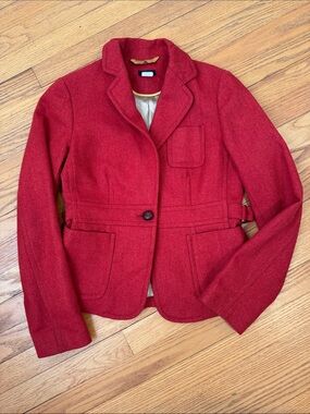 J.Crew Red Wool Blazer Robert Noble Herringbone Tailored Jacket Preppy Classic